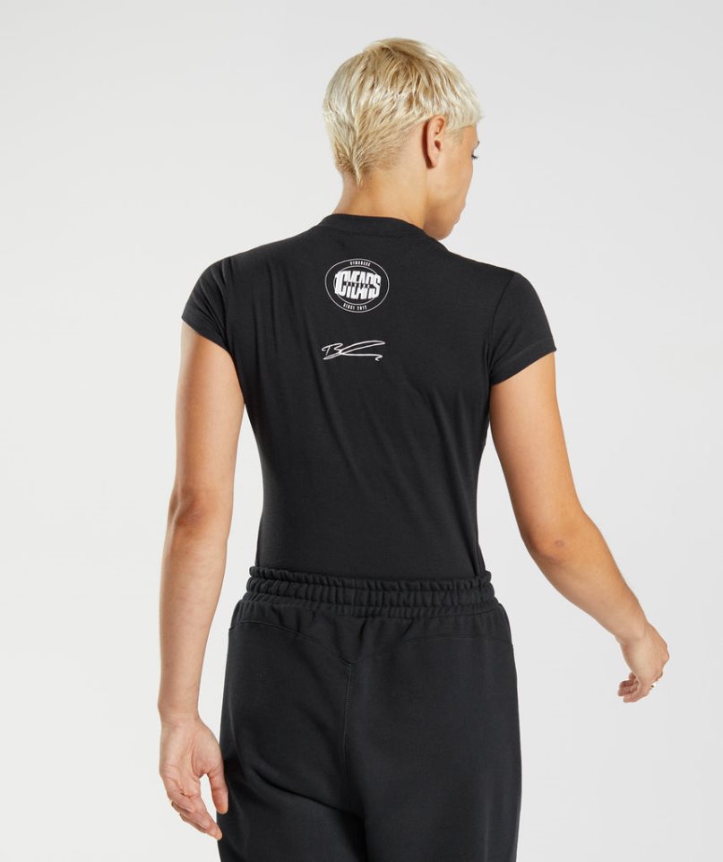 Women's Gymshark GS10 Year Body Fit T-Shirts Black | NZ 3LCGQF